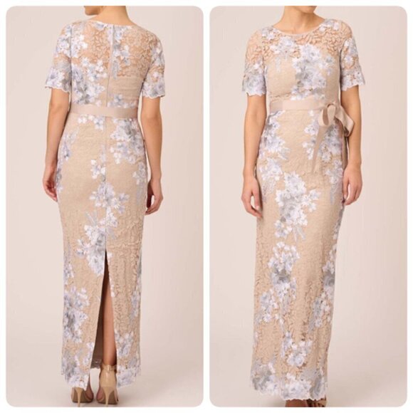 Adrianna Papell AP1E209277 Floral Embroidered Gown Sz 2 in Biscotti Multi - Picture 1 of 9